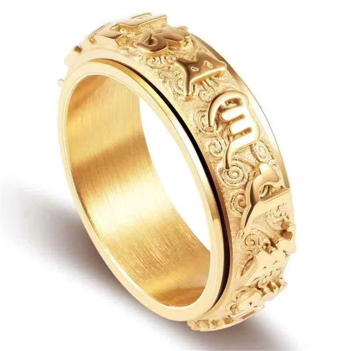 Fashion Rotatable Ring for Men Women Titanium Steel Buddhist Ring Om Mani Padme Hum Vintage Fashion Rings Men and Women Qme 1 Size 7