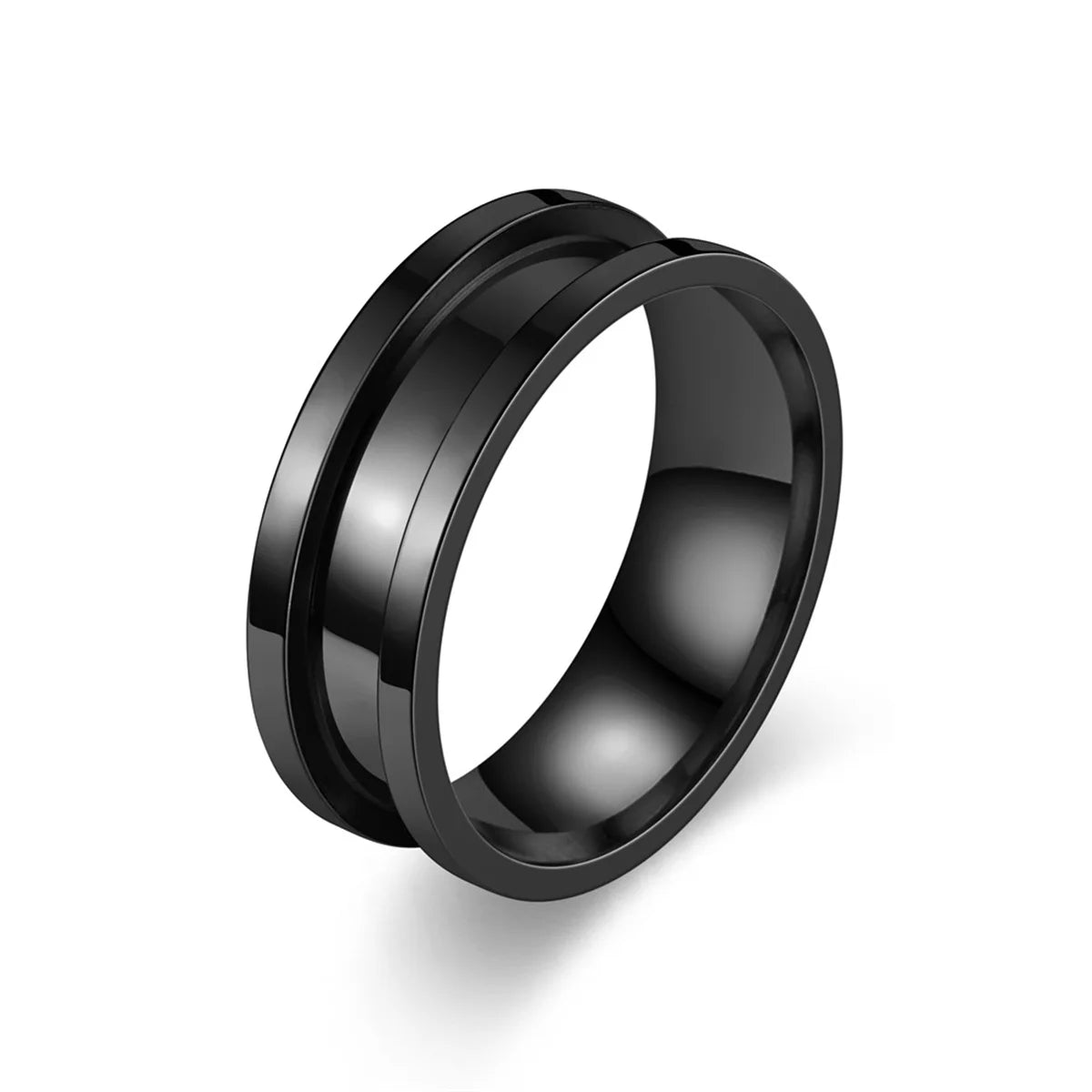 Cool Trendy Men's 8mm Black Titanium Wedding Band Rings Double Black Groove Beveled Edge Stainless Steel Engagement Ring For Men Qme 1 12