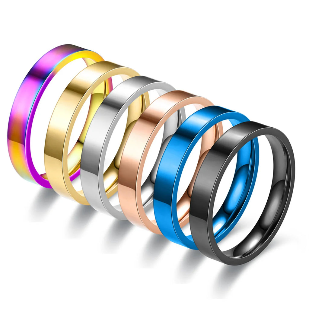 4mm Simplicity Flat Stainless Steel Rings Japanese Korean Fashion Glossy Titanium Steel Finger Rings for Youth Boy Girl Jewelry Qme