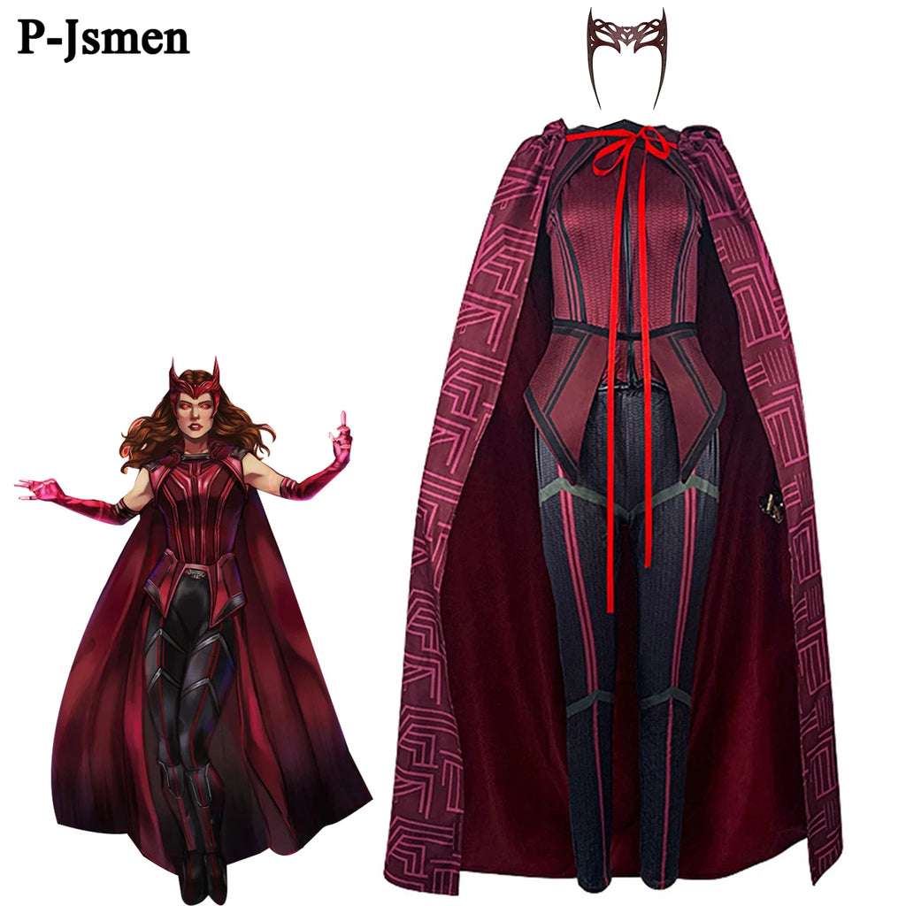 Scarlet Witch Maximoff Cosplay Costume Outfits Trench Jackets Mask for Halloween Costume Comic Con Stage Performance Qme