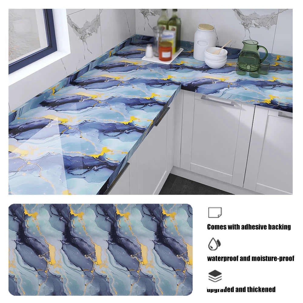 Self Adhesive European Style Marble Pattern Wall Sticker Heat Resistant Moisture Proof Wallpaper for Bedroom Living Room Kitchen Qme 7 40cmX1m
