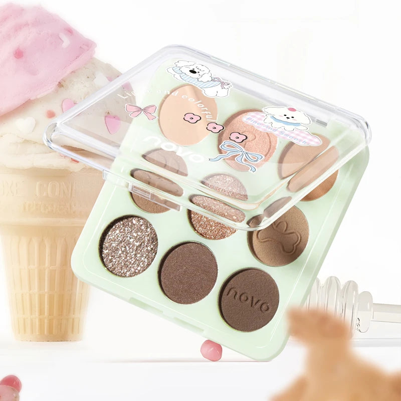 9-Color Eyeshadow Palette - Matte & Shimmer Finish,Water And Sweat Resistant, Long-Lasting Wear, Blendable, Highlight And Blush Qme
