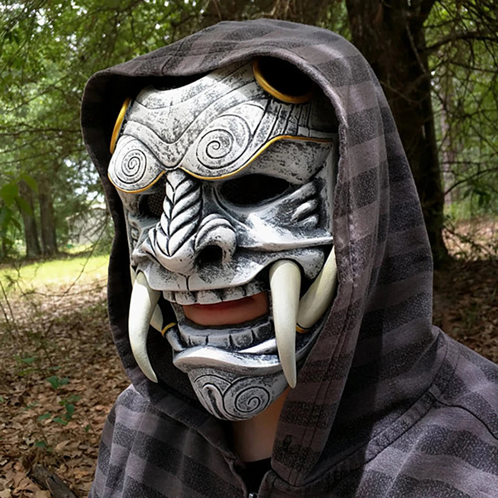 Japanese Hannya Demon Mask Ghost Oni Samurai Noh Kabuki Red Prajna Latex Mask Adult Unisex Halloween Cosplay Props Qme