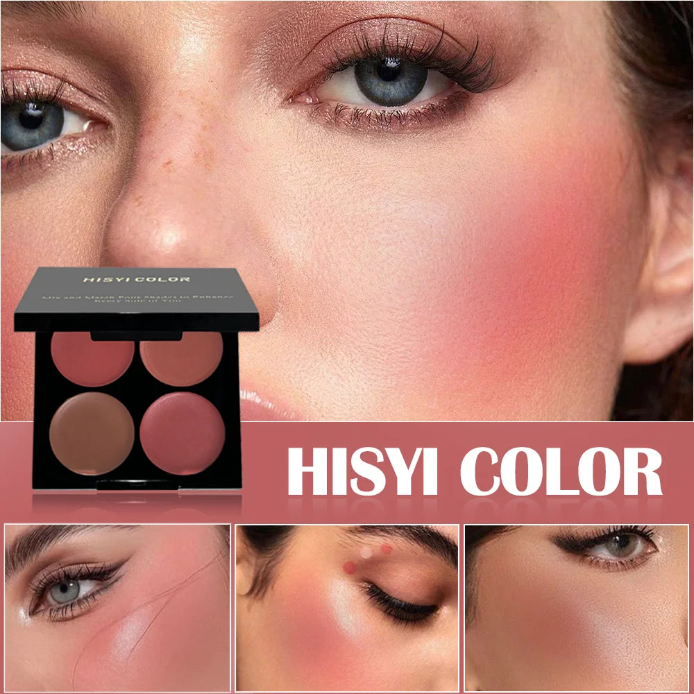 Matte Powder Blush Palette 4 Shades Vibrant Long-lasting Glow Smooth Qme