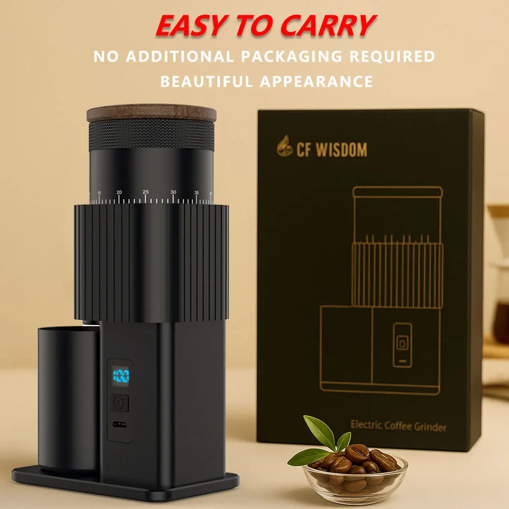 Coffee Grinder Electric Adjustable Bean Burr USB Portable Mill Pour Qme