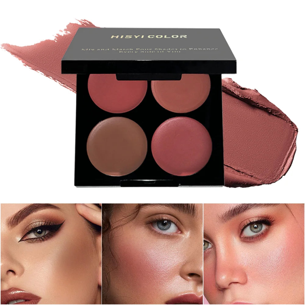 Matte Powder Blush Palette 4 Shades Vibrant Long-lasting Glow Smooth Qme