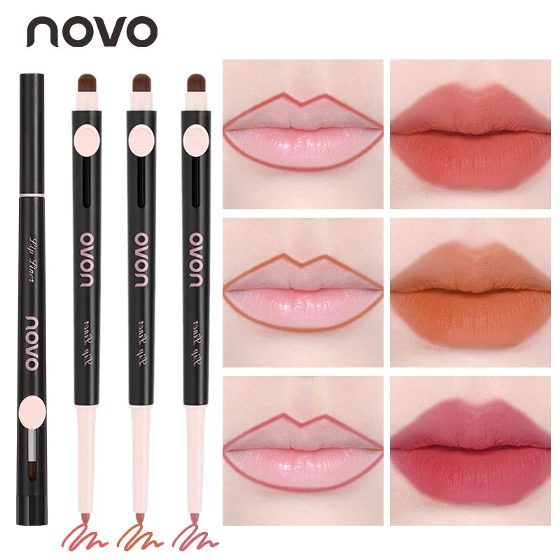Double-Ended Lip Liner Pen, Lipstick, Long-Lasting Matte Finish, Waterproof, Easy To Apply, No Clumping, Full Coverage Qme