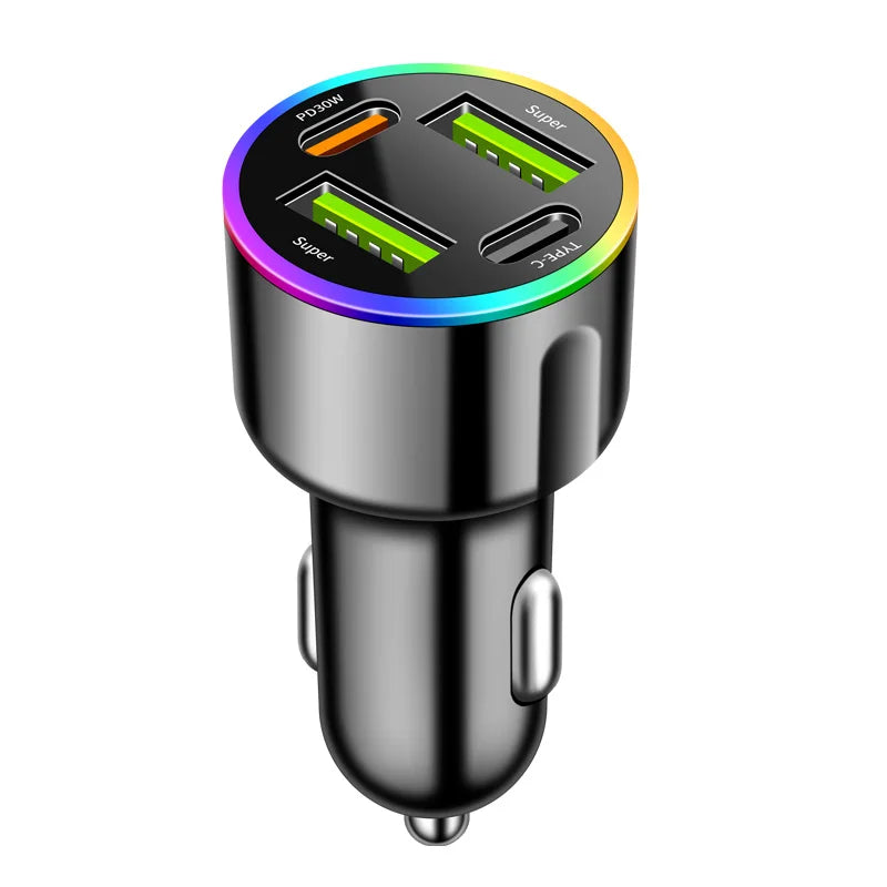 4-Port Usb+type-c Fast Charging Car Phone Charger USB C Pd 3 0 Qme green