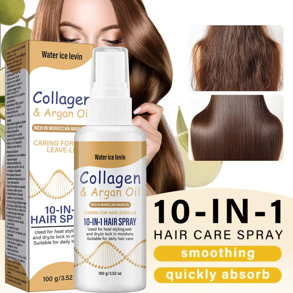 Water Ice Levin Collagen Argan Oil Leave In Hair Spray 100g Heat Protect Anti Frizz Hydrating Daily Hair Care Mist Qme