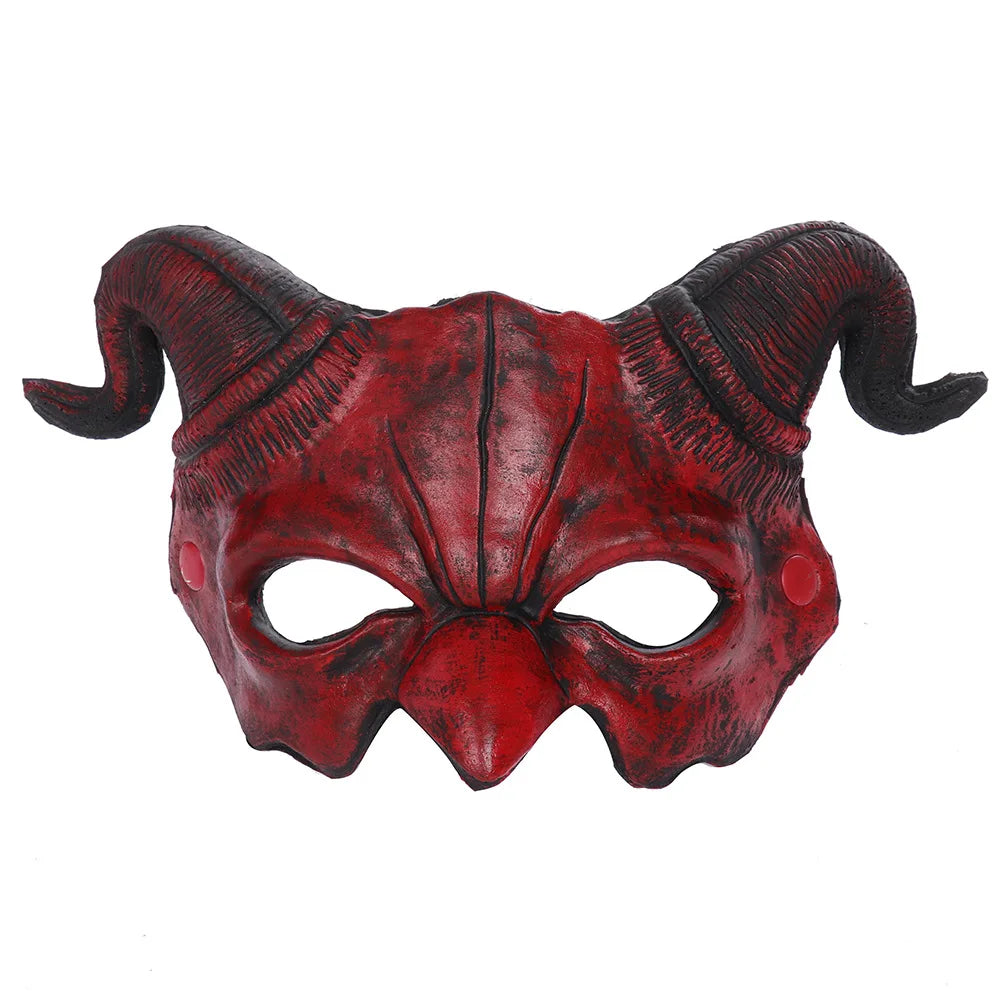 Halloween Half Face Eye Masks Horror PU Demon Masque Woman Men Halloween Carnival Party Cosplay Props Accessories Qme Red