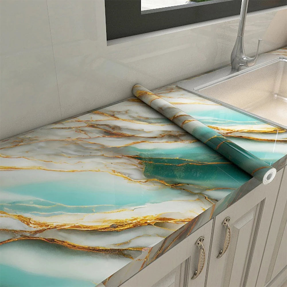 40cm Marble Kitchen Oil-proof Stickers Self-Adhesive Waterproof Cabinet Stove Countertop Wallpaper Desktop Bathroom Renovate Qme