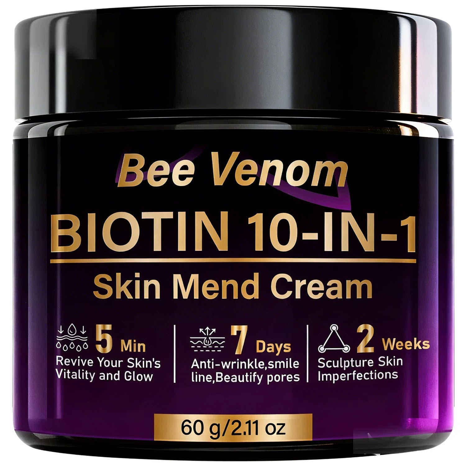 Bee Venom Biotin 10-in-1 Skin Mend Cream, Anti-Wrinkle & Anti-Aging, Fast Revitalizing & Firming, 5 Min Glow Qme black 60g