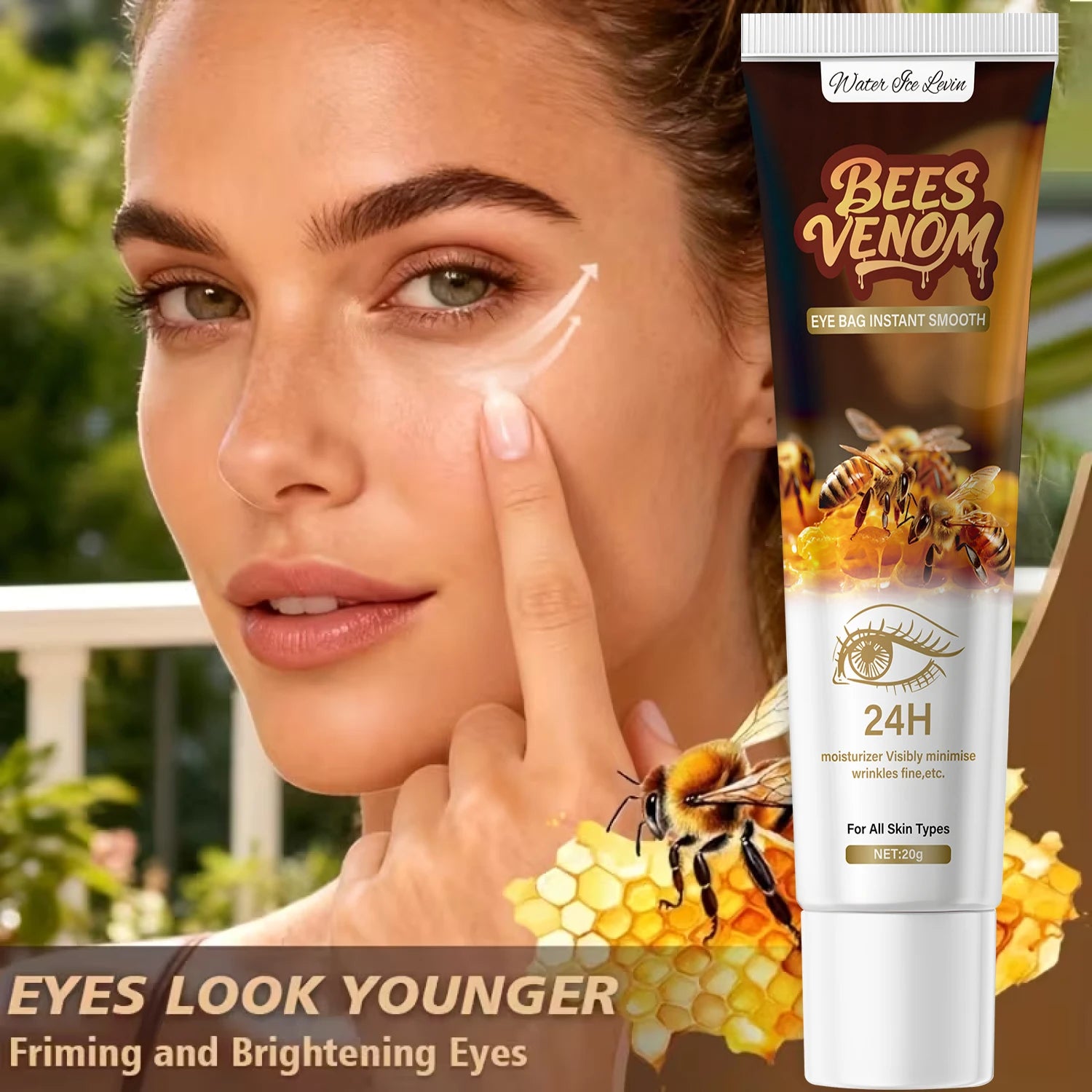 Firming Bee Venom Eye Cream for Under Eye Bags & Dark Circles,Moisturizer with Hyaluronic Acid & Collagen, All Skin Types Qme