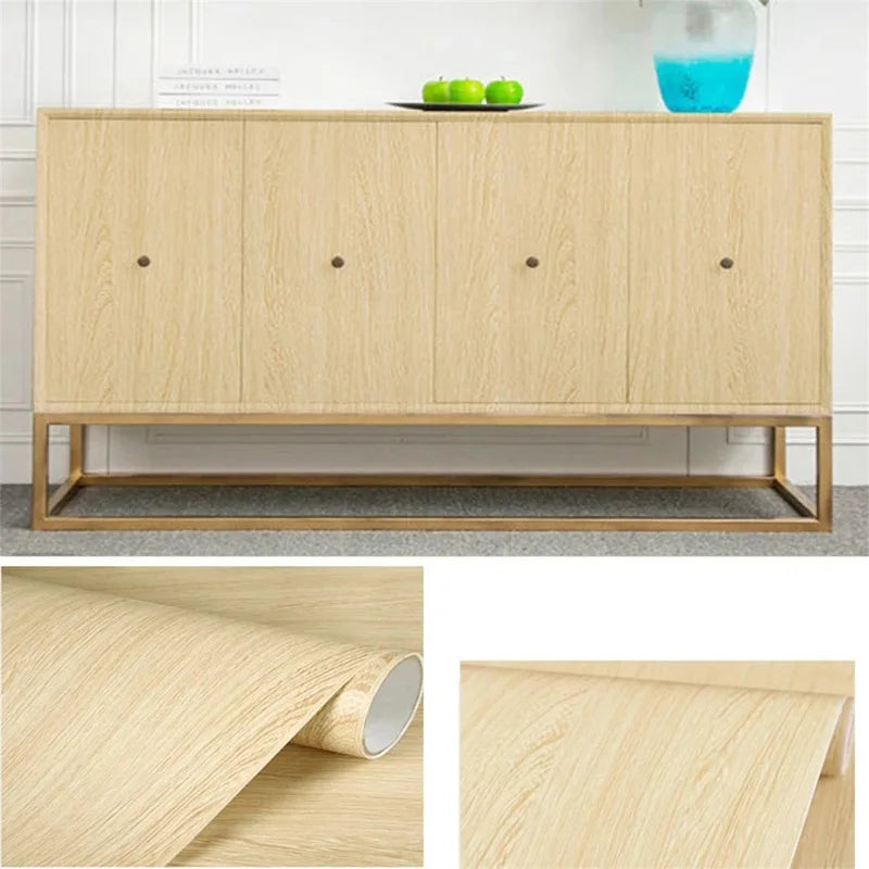 PVC Waterproof Self Adhesive Wallpaper Wall in Rolls Furniture Cabinets Vinyl Decorative Film Wood Grain Stickers For Home Decor Qme