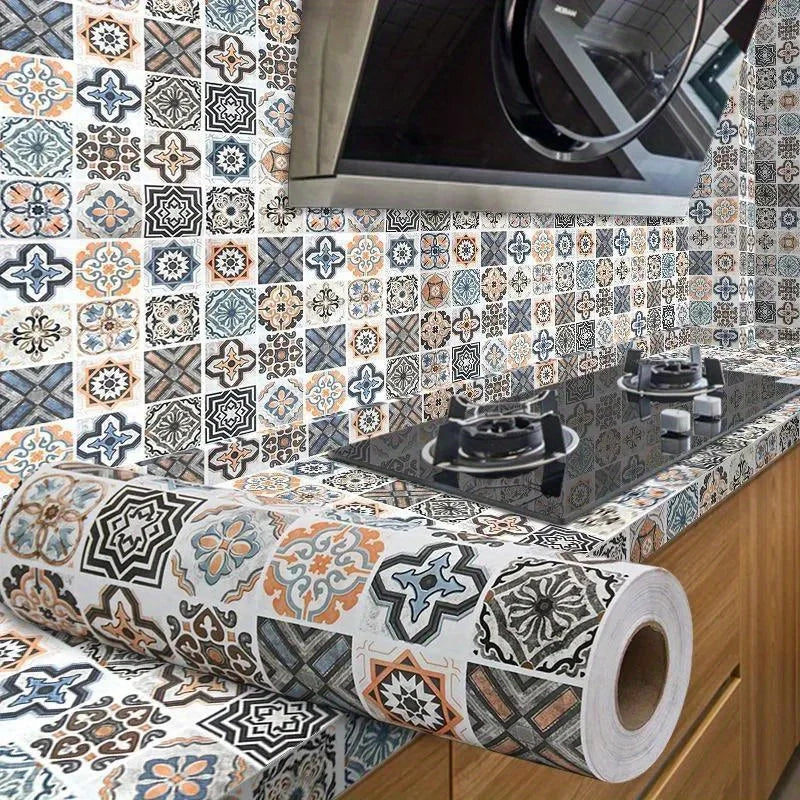 For Kitchen Room Decoration Oil Proof Waterproof PVC Self-adhesive High Temperature Resistance Wallpaper 60cm Stickers Home Qme