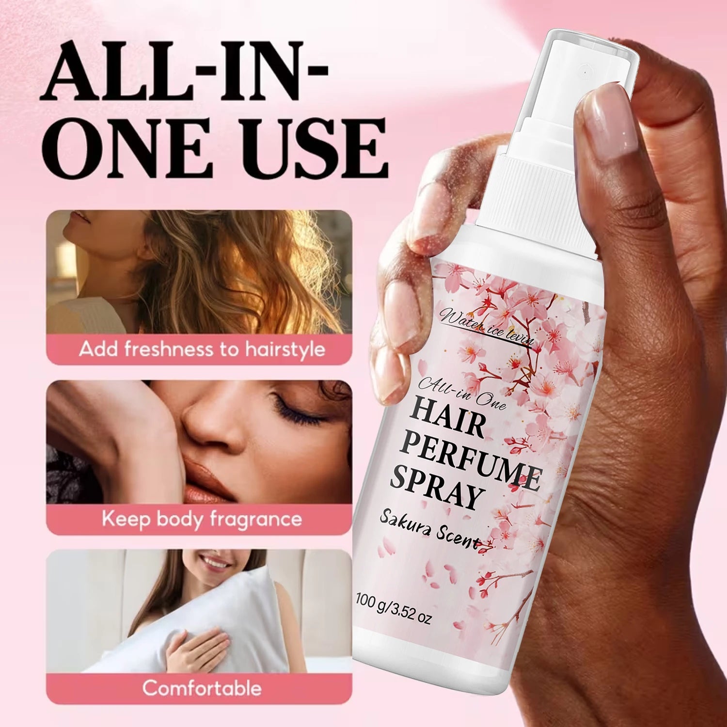 Water Ice Levin Sakura Scent Hair Perfume Spray 100g Collagen Bee Venom Anti Frizz Smooth Fragranced Hair Care Mist Qme