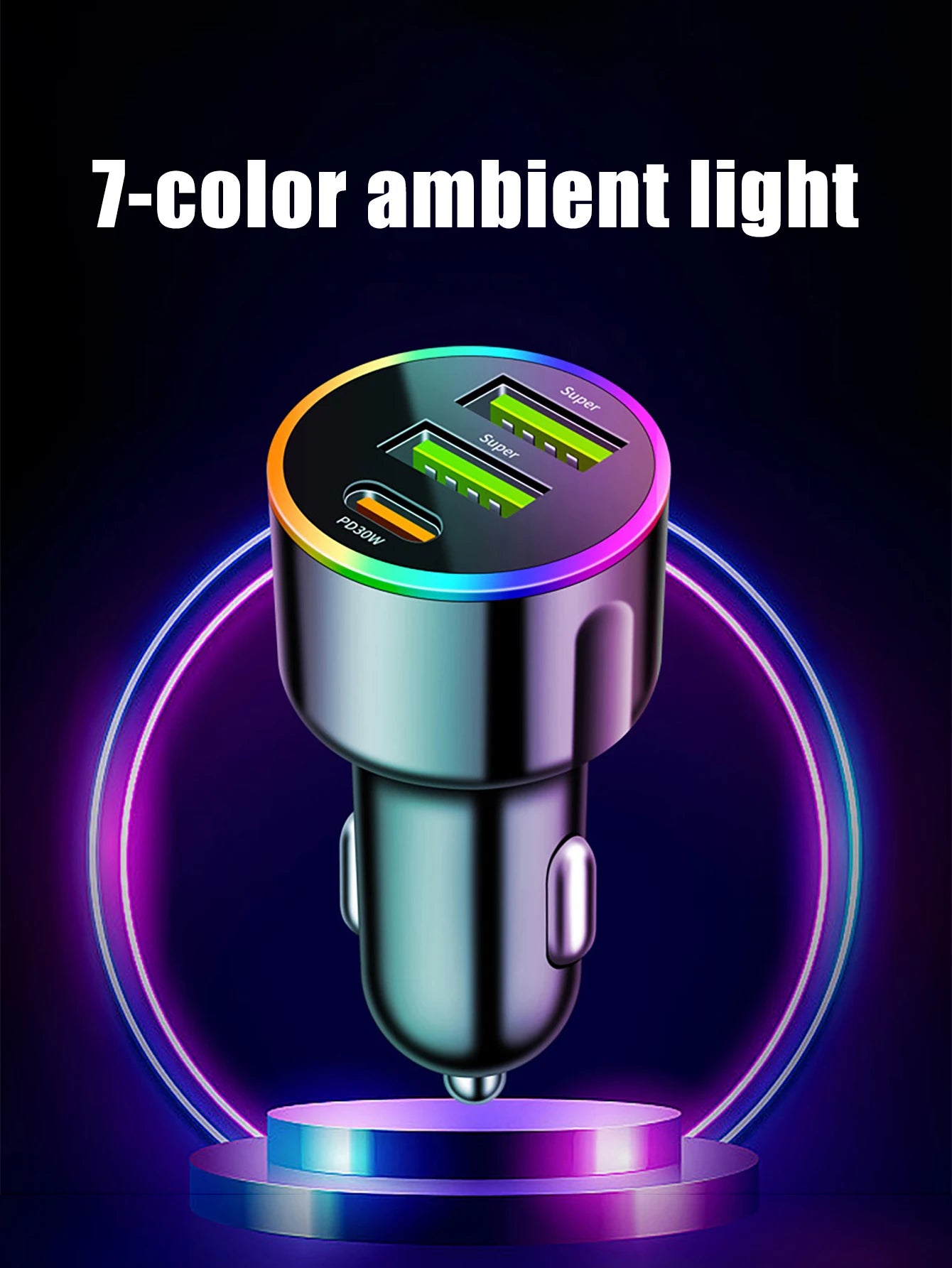 4-Port Usb+type-c Fast Charging Car Phone Charger USB C Pd 3 0 Qme