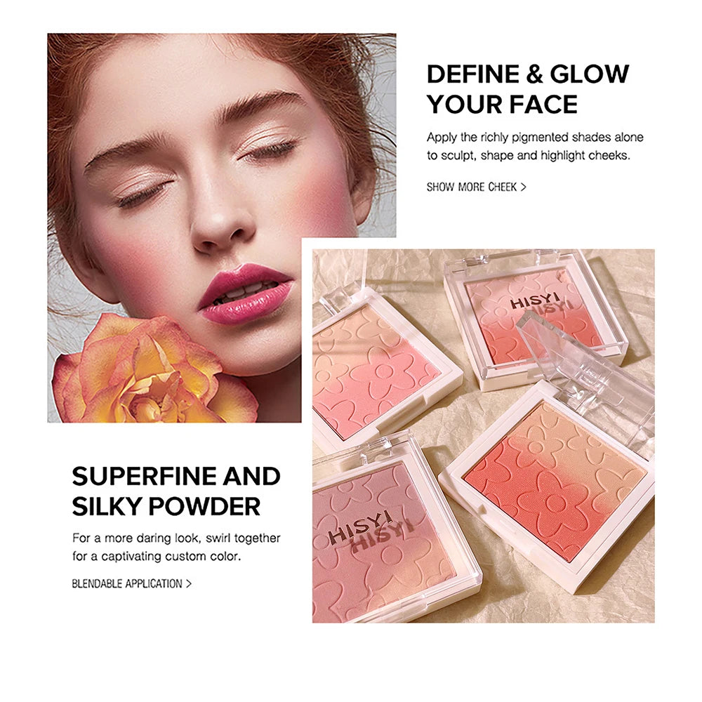 Korean Gradient Blush Highlighter Palette Makeup Soft Nude Glow Qme