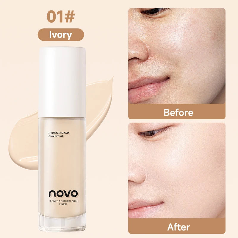 Hyaluronate Liquid Foundation,Long-Lasting Concealer Bb Cream,Vitamin E Nourishing,Water-Resistan,Buildabl,Improves Uneven Skin Qme 01