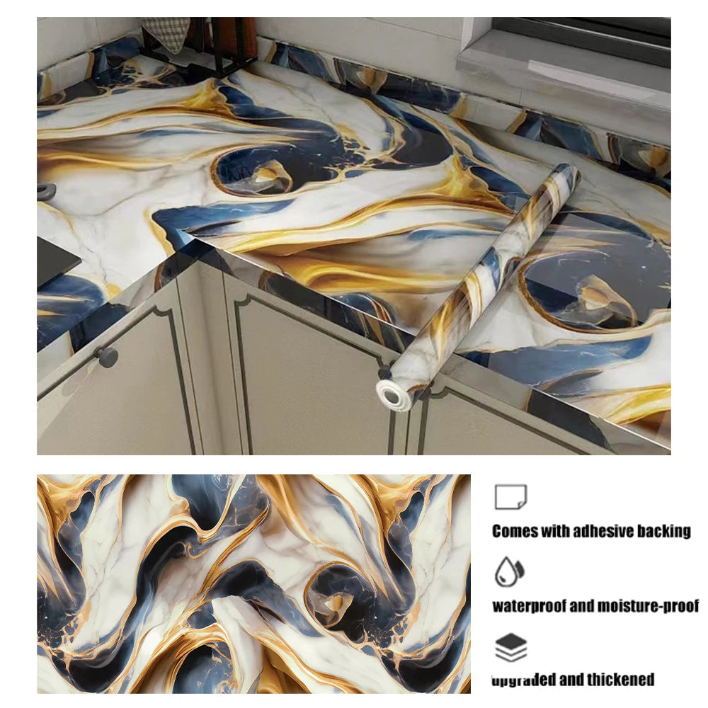 40cm Marble Kitchen Oil-proof Stickers Self-Adhesive Waterproof Cabinet Stove Countertop Wallpaper Desktop Bathroom Renovate Qme MA113 40cmX3m
