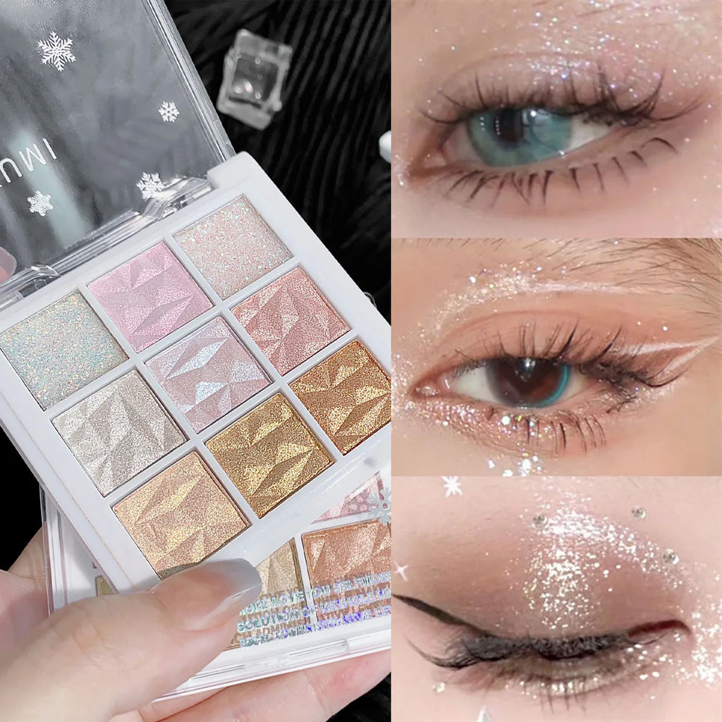 9-Color Snowflake Eyeshadow Palette Shimmer Glitter High-pigment Qme 01
