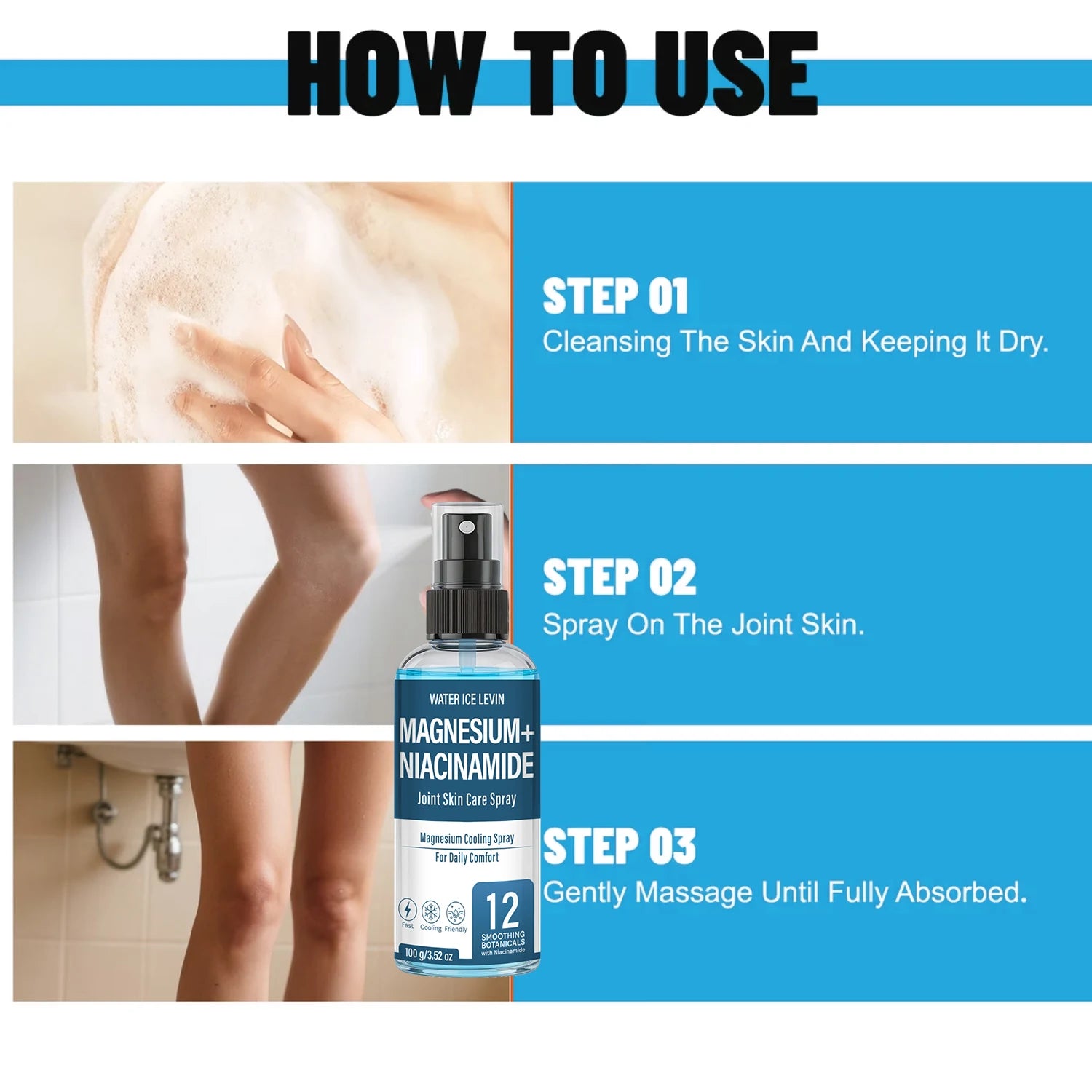 Magnesium Cooling Joint Spray - Niacinamide & Bee Venom Infused, Fast Relief & Daily Comfort Qme