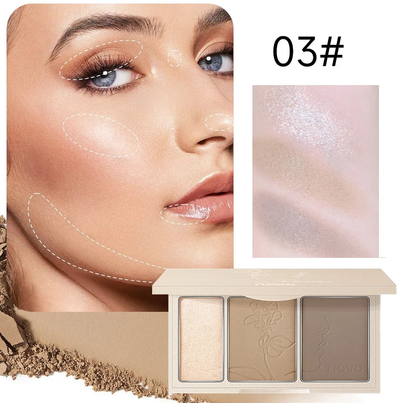 3-In-1 Contouring Powder - Easy To Blend, Highlight And Contour Palette, Ultra-Fine And Long-Lasting, Complexion-Enhancing Shade Qme 03