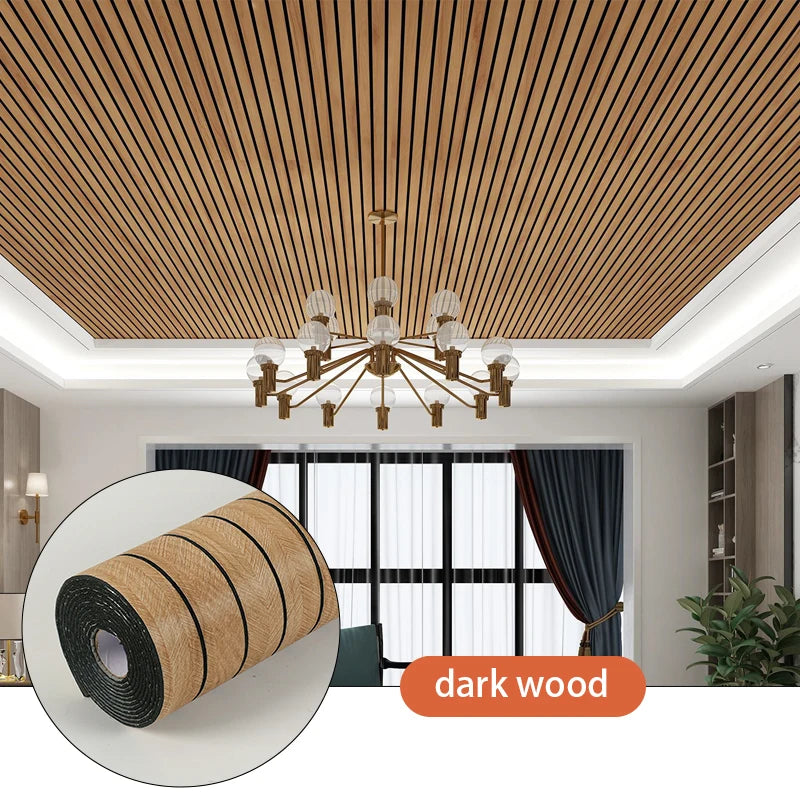 3D Wall Sticker Background Wall Decoration Wallboard Self-adhesive Waterproof Thickening Partition Wallpaper 3M New Grille Qme dark wood 40cmX3m