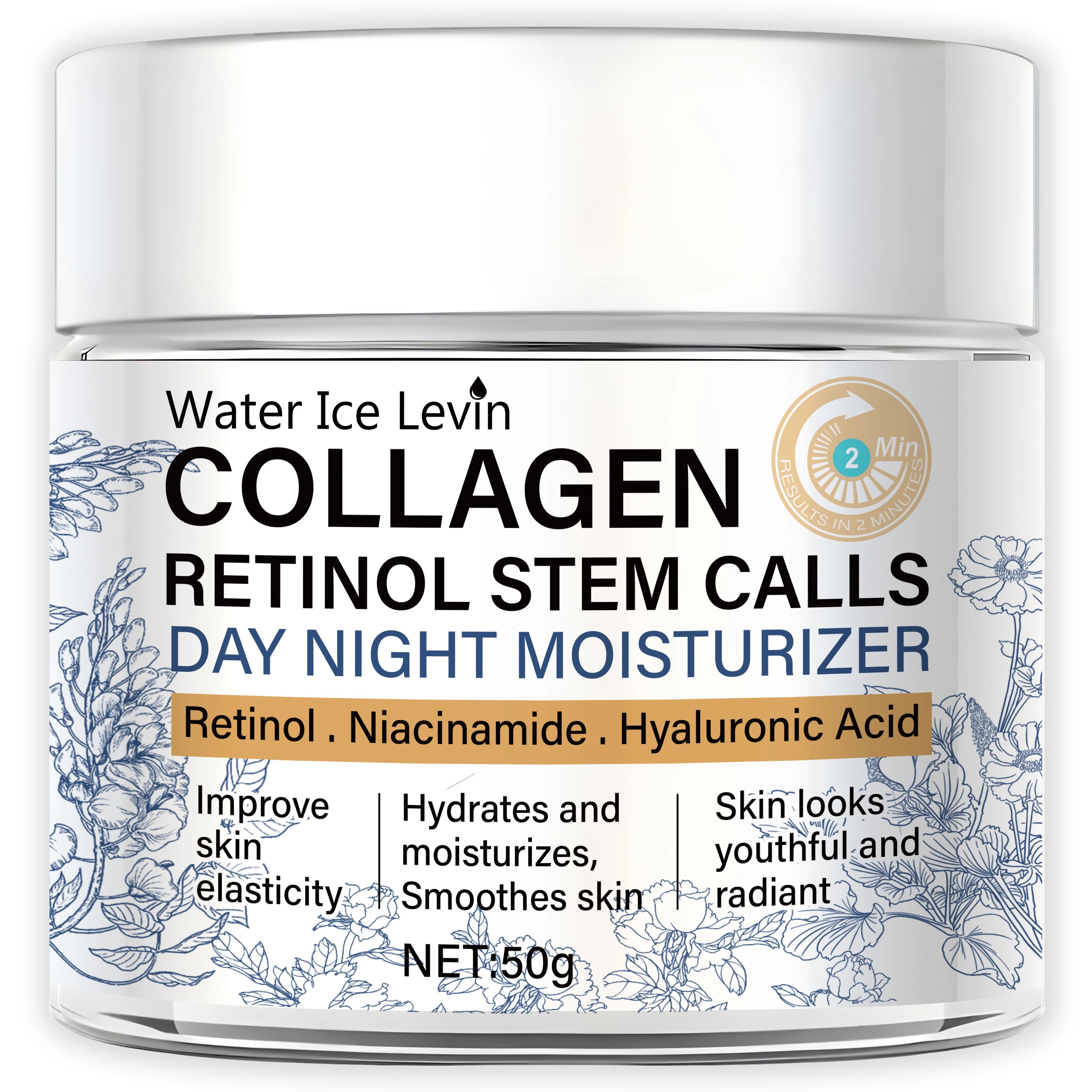 50g Collagen Retinol Stem Cell Day and Night Moisturizing Cream Retinol Niacinamide Hyaluronic Acid Improves Skin Elasticity Moisturizing and Nourishing Qme One Bottle 50g