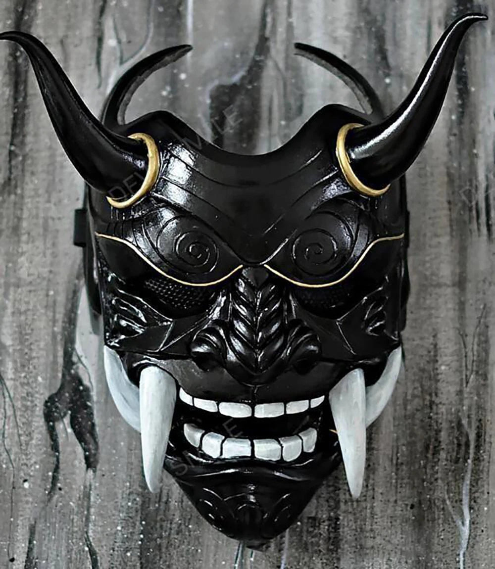 Japanese Hannya Demon Mask Ghost Oni Samurai Noh Kabuki Red Prajna Latex Mask Adult Unisex Halloween Cosplay Props Qme