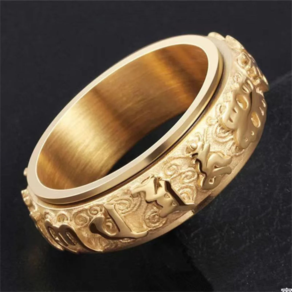 Fashion Rotatable Ring for Men Women Titanium Steel Buddhist Ring Om Mani Padme Hum Vintage Fashion Rings Men and Women Qme