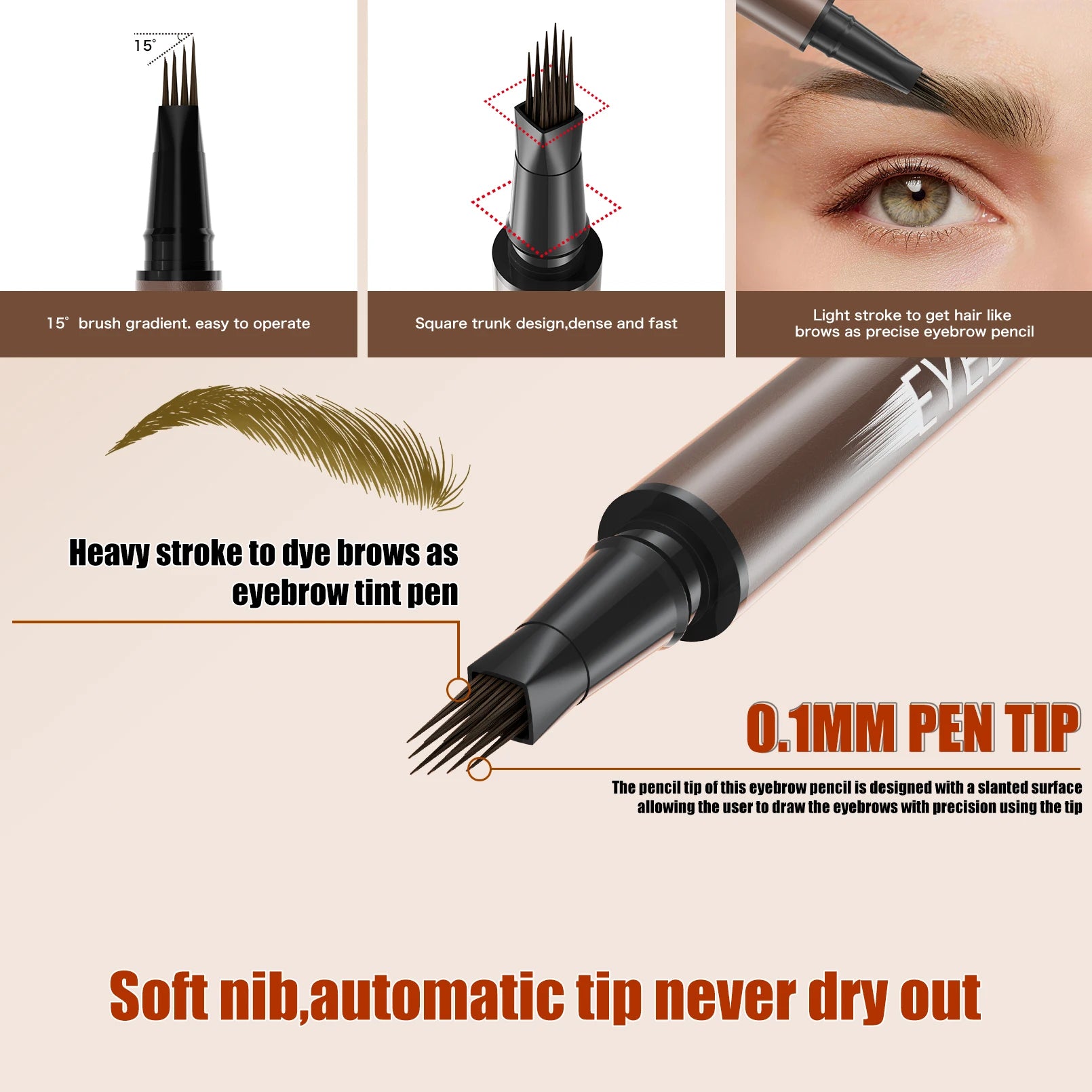 Dual-Effect Quick-Result Waterproof Eyebrow Pencil Waterproof, Long-lasting Color That Resists Smudging Natural Wild Eyebrow Qme