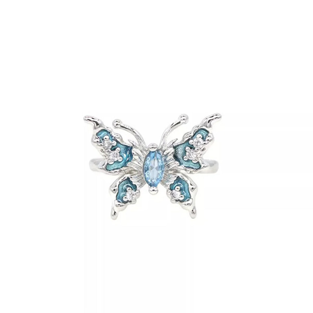 Exquisite Blue Butterfly Pearl Rings for Women Crystal Rhinestones Engagement Ring Bridal Wedding Anniversary Gift Jewelry Qme 1 resizable