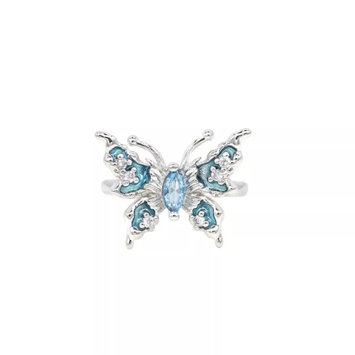 Exquisite Blue Butterfly Pearl Rings for Women Crystal Rhinestones Engagement Ring Bridal Wedding Anniversary Gift Jewelry Qme 1 resizable