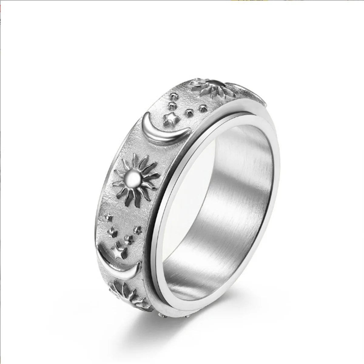 Bohemia Spinning Anxiety Relaxing Ring with Star and Moon for Women Stainless Steel Rotate Freely Fidget Spinner Rings Jewelry Qme yin 11