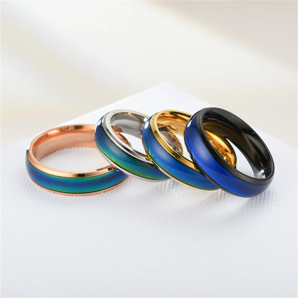 6mm Changing Color Rings Stainless Steel Mood Emotion Feeling Temperature Rings Women Men Couples Glazed Tone Fine Jewelry Gifts Qme