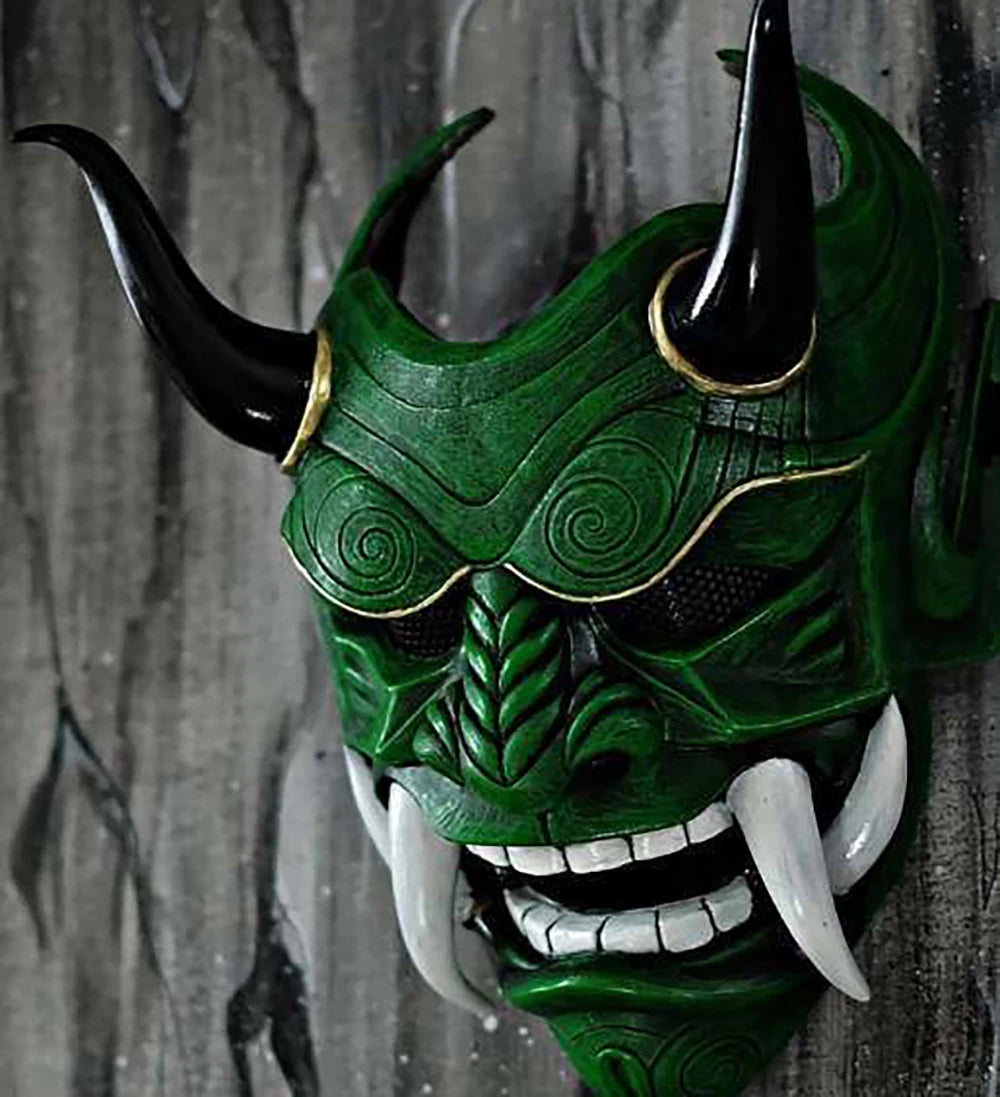 Japanese Hannya Demon Mask Ghost Oni Samurai Noh Kabuki Red Prajna Latex Mask Adult Unisex Halloween Cosplay Props Qme Green