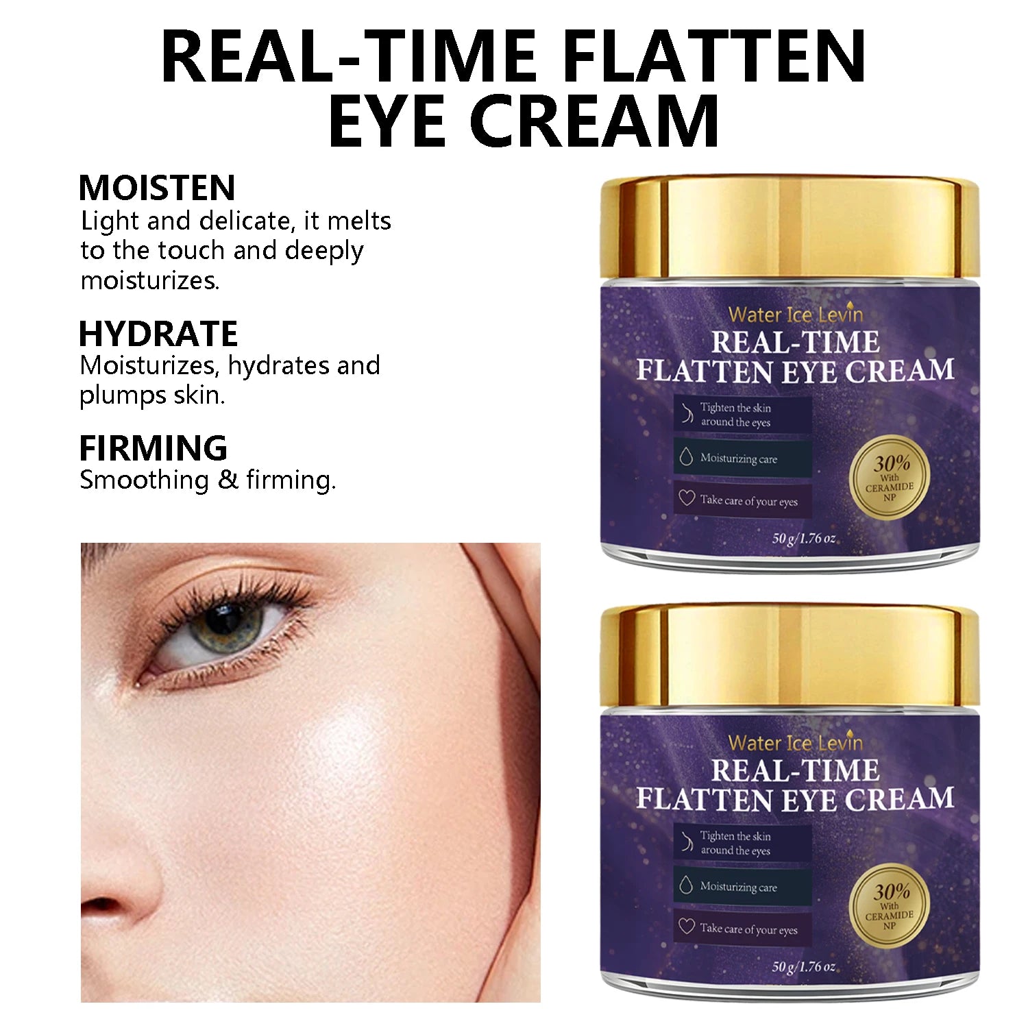 Real-Time Flatten Eye Cream, Firming & Moisturizing with Collagen, Caffeine, Retinol & Hyaluronic Acid Qme