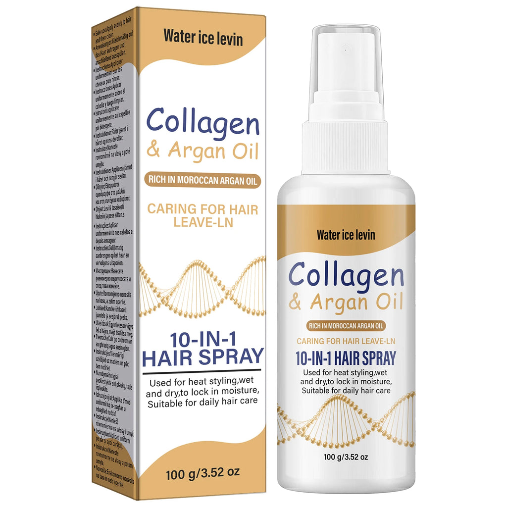 Water Ice Levin Collagen Argan Oil Leave In Hair Spray 100g Heat Protect Anti Frizz Hydrating Daily Hair Care Mist Qme