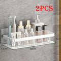 High Quality Wall Mounted Rectangular Rack Bathroom Storage Rack Towel Rack Wall Shower Shampoo Rack Drill Free Rack Tripod Qme white-B-2Pcs