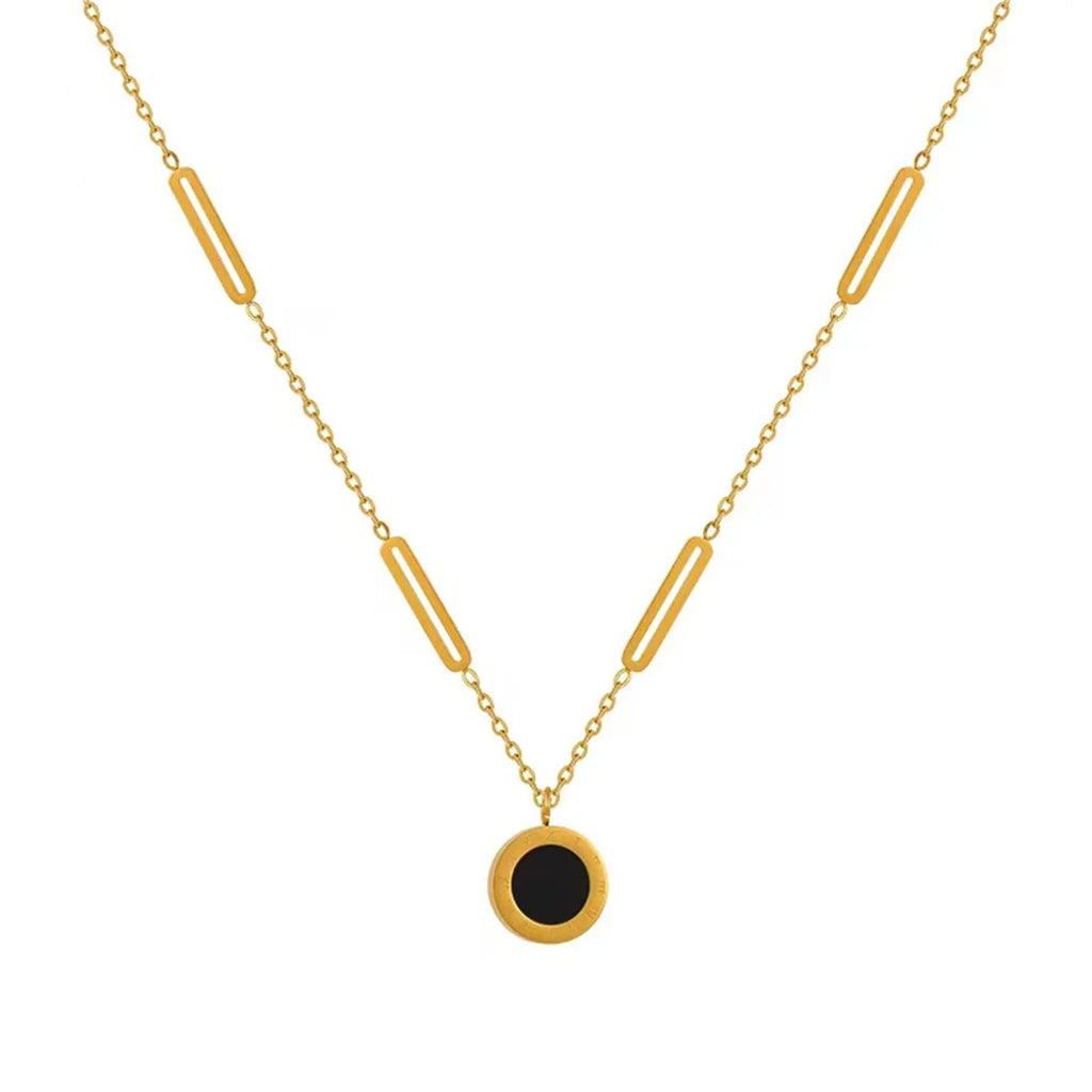 Classic Stainless Steel Roman Digital Wafer Pendant Necklace for Women Charm Geometry Round Shell Choker Chains Jewelry Gifts Qme