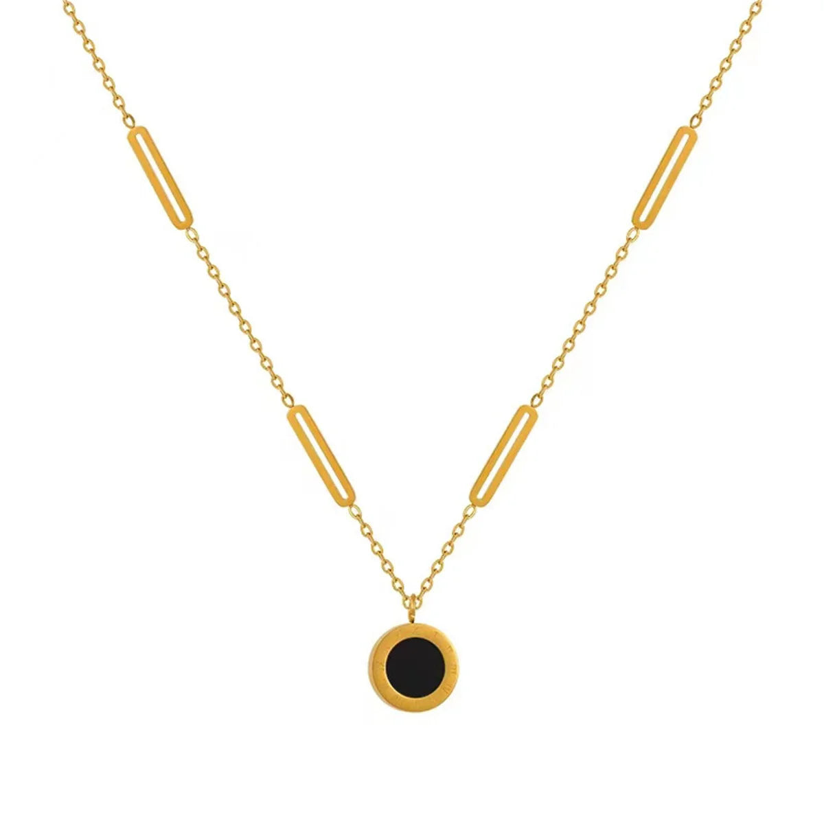 Classic Stainless Steel Roman Digital Wafer Pendant Necklace for Women Charm Geometry Round Shell Choker Chains Jewelry Gifts Qme