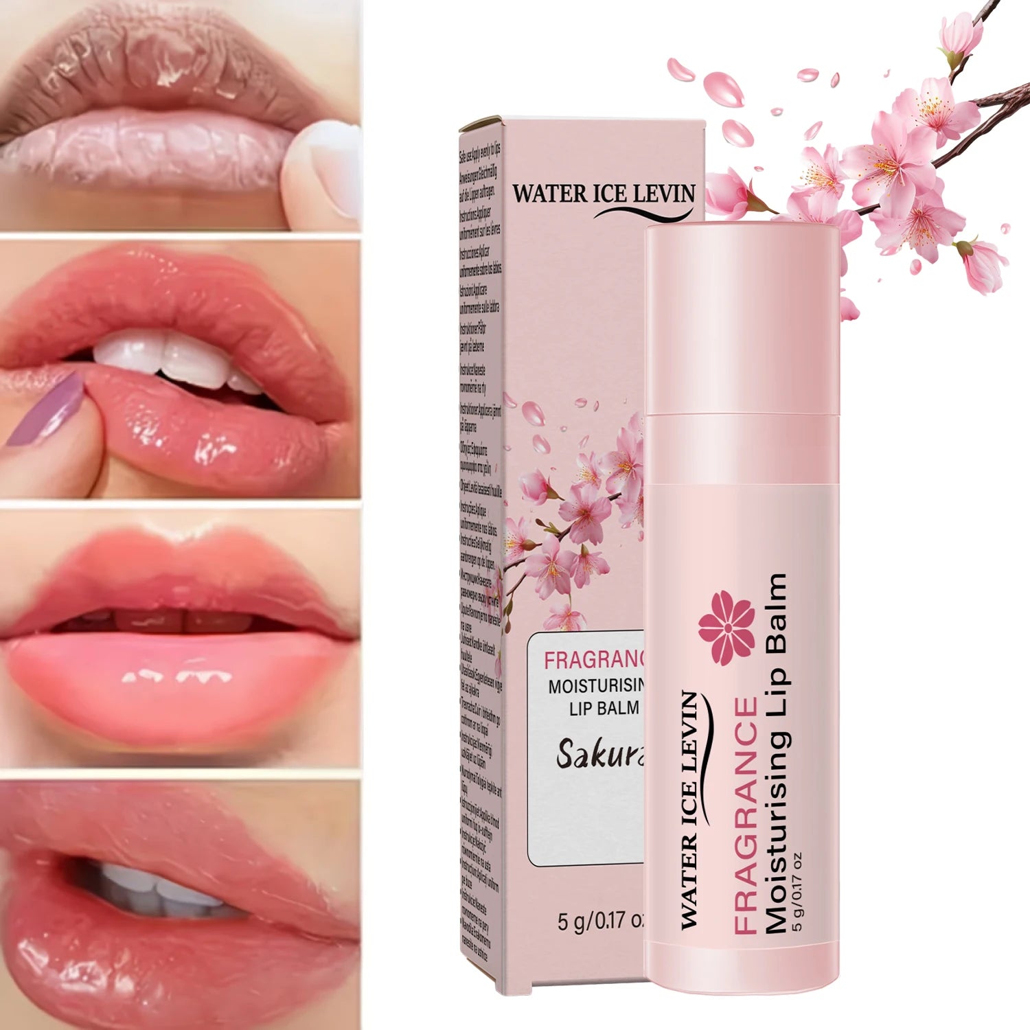 Water Ice Levin Sakura Fragrance Lip Balm Long Lasting Moisturizing Collagen Nourish Chapped Lips Qme