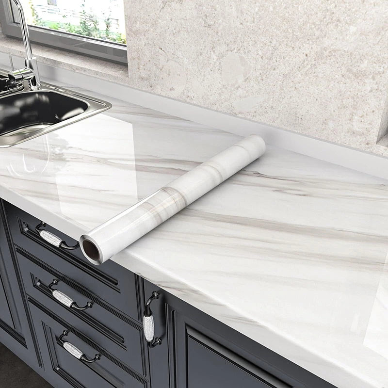 55cm waterproof oil resistant mildew proof wallpaper marble pattern self adhesive wall sticker for kitchen cabinet countertop Qme