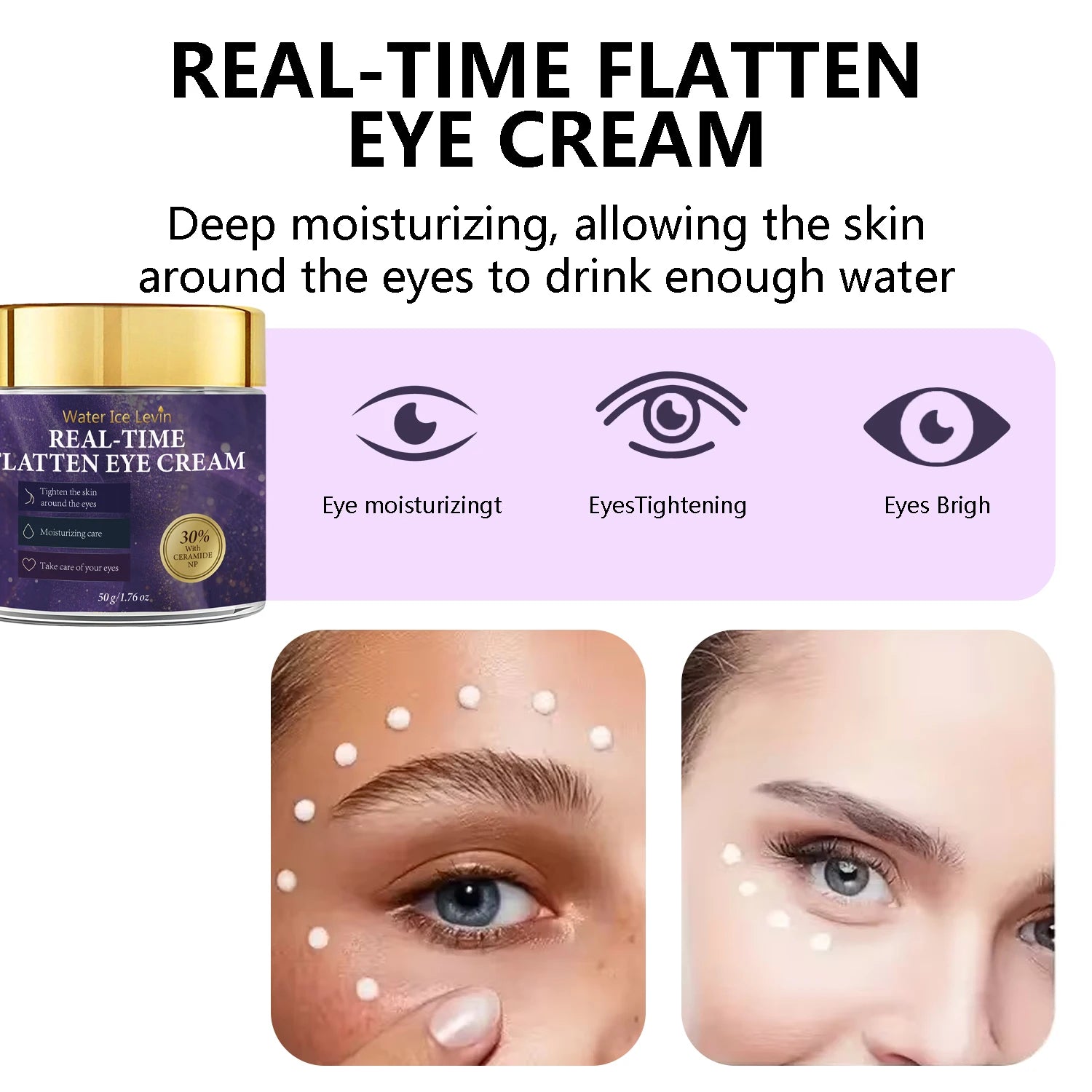 Real-Time Flatten Eye Cream, Firming & Moisturizing with Collagen, Caffeine, Retinol & Hyaluronic Acid Qme