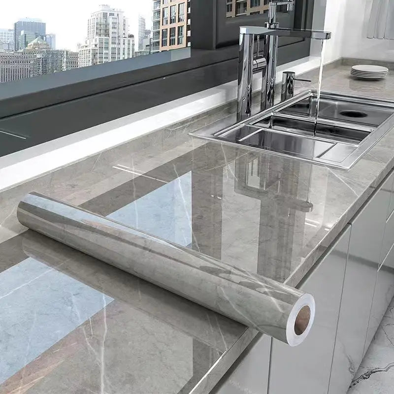 Kitchen Oil-Proof Film Stove Waterproof Moisture-Proof Wallpaper Countertop Self-Adhesiv Cabinet Renovation Tile Marble Sticker Qme
