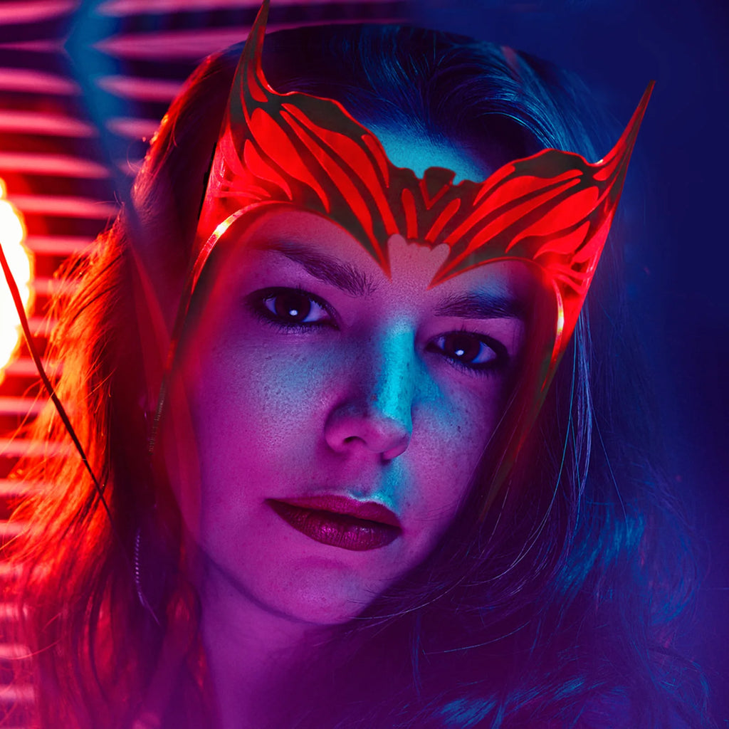 Superhero Scarlet Witch Glowing Mask Cosplay Headwear Acrylic Helmet Halloween Party festival Rave Outfit Props Accessories Qme