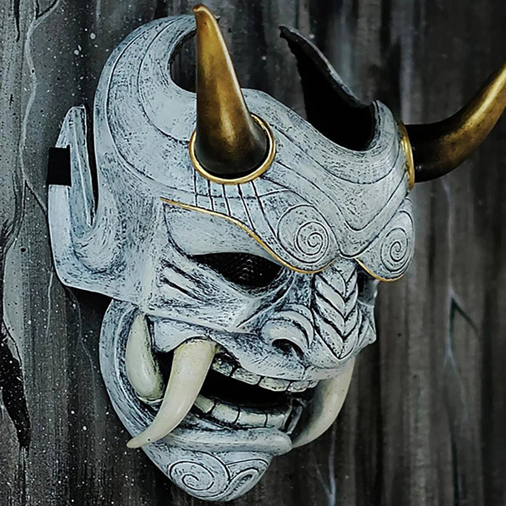 Japanese Hannya Demon Mask Ghost Oni Samurai Noh Kabuki Red Prajna Latex Mask Adult Unisex Halloween Cosplay Props Qme