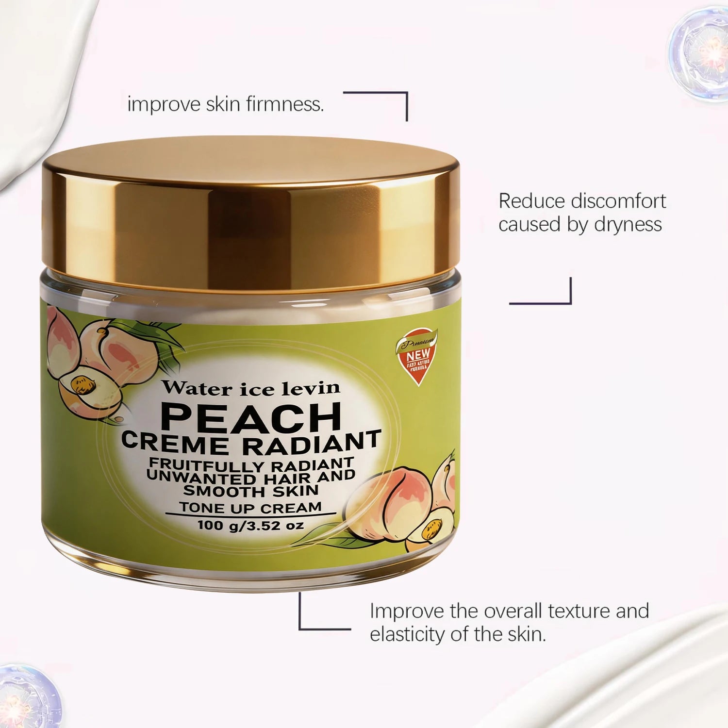 Water Ice Levin Peach Radiance Tone Up Cream 100g Bee Venom Niacinamide Hydrating Smooth Skin Gentle Body Care Cream Qme