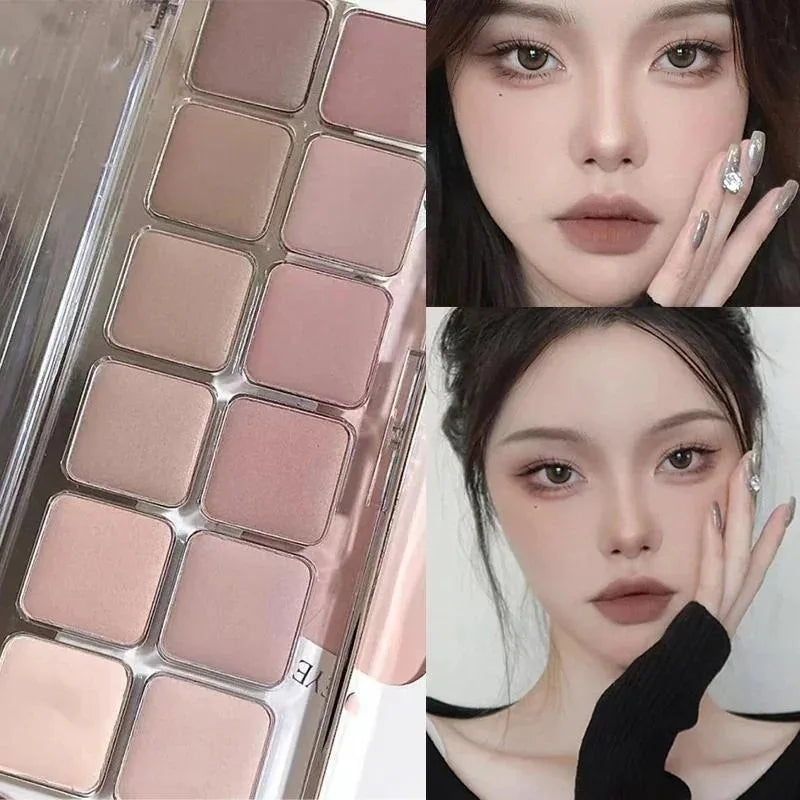 12-Color Low-saturation Eyeshadow Palette Matte Apricot Everyday Qme